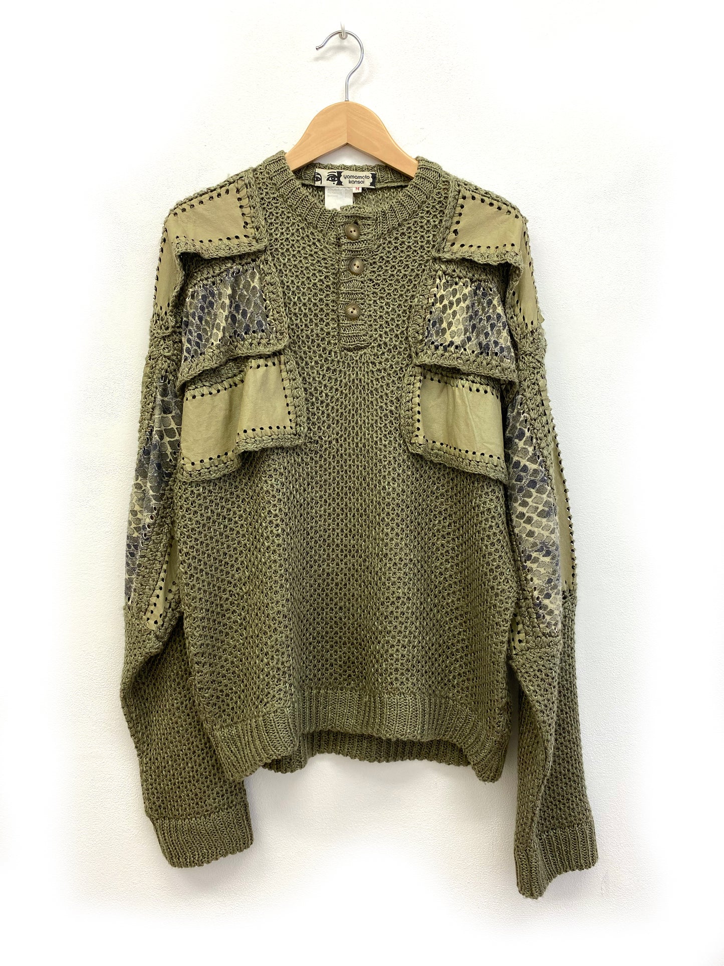 Yamamoto Kansai - Leather appliqué sweater